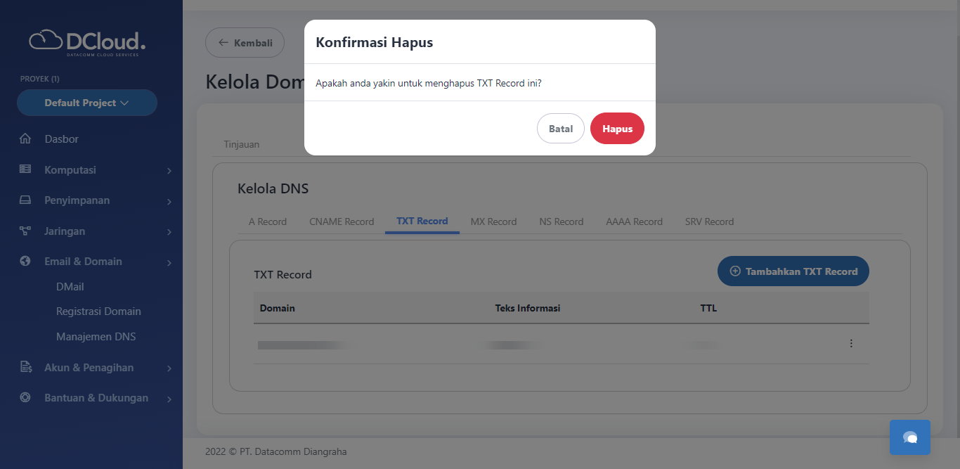 Halaman Notifikasi Hapus