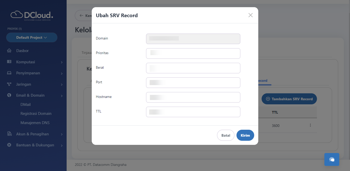 Halaman Ubah SRV record