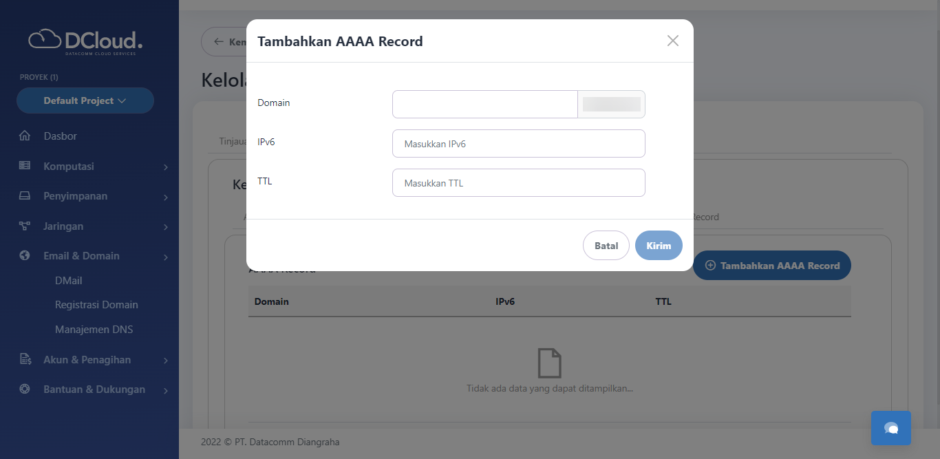 Halaman Tambahkan AAAA record