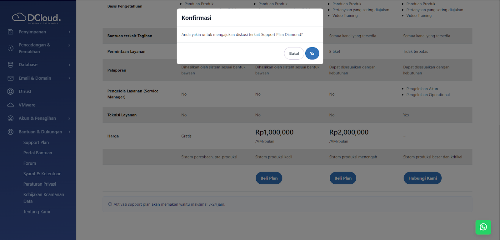 Halaman Konfirmasi Rencana Bantuan