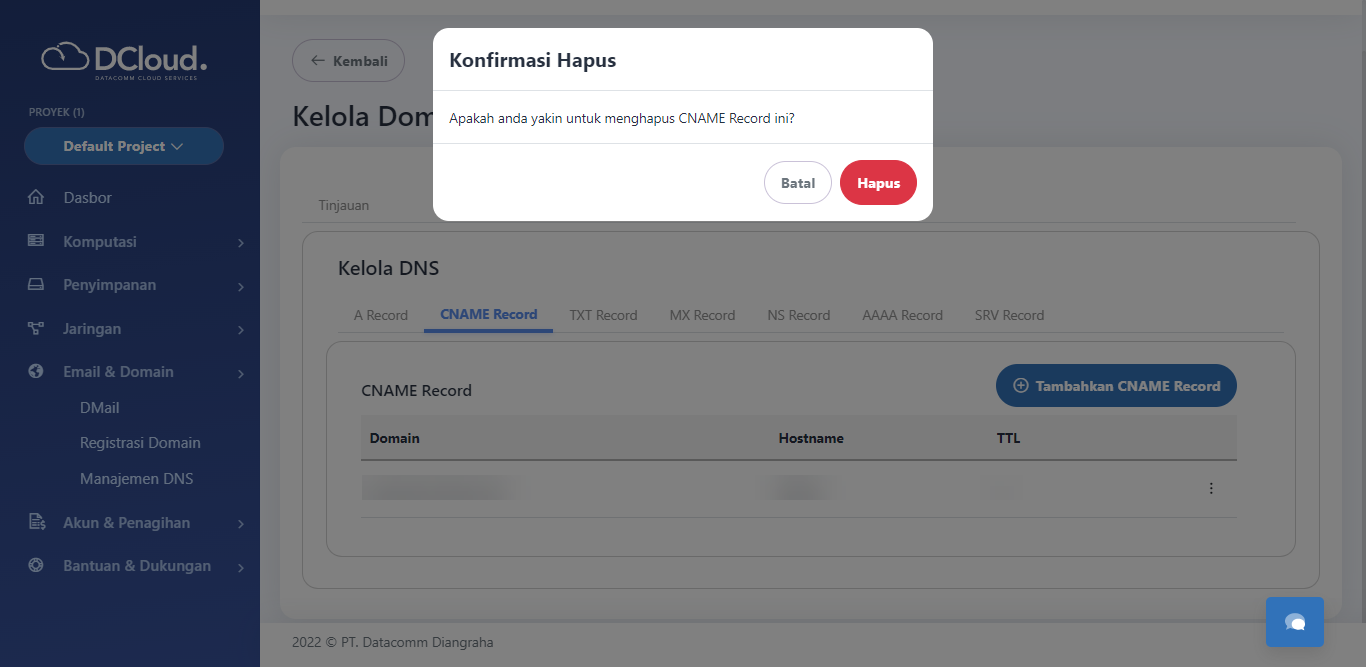 Halaman Notifikasi Hapus