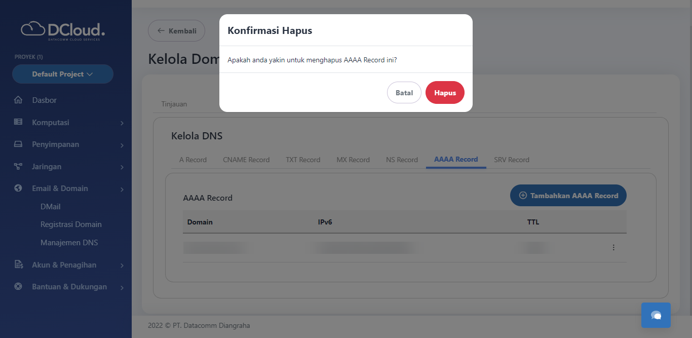 Halaman Notifikasi Hapus