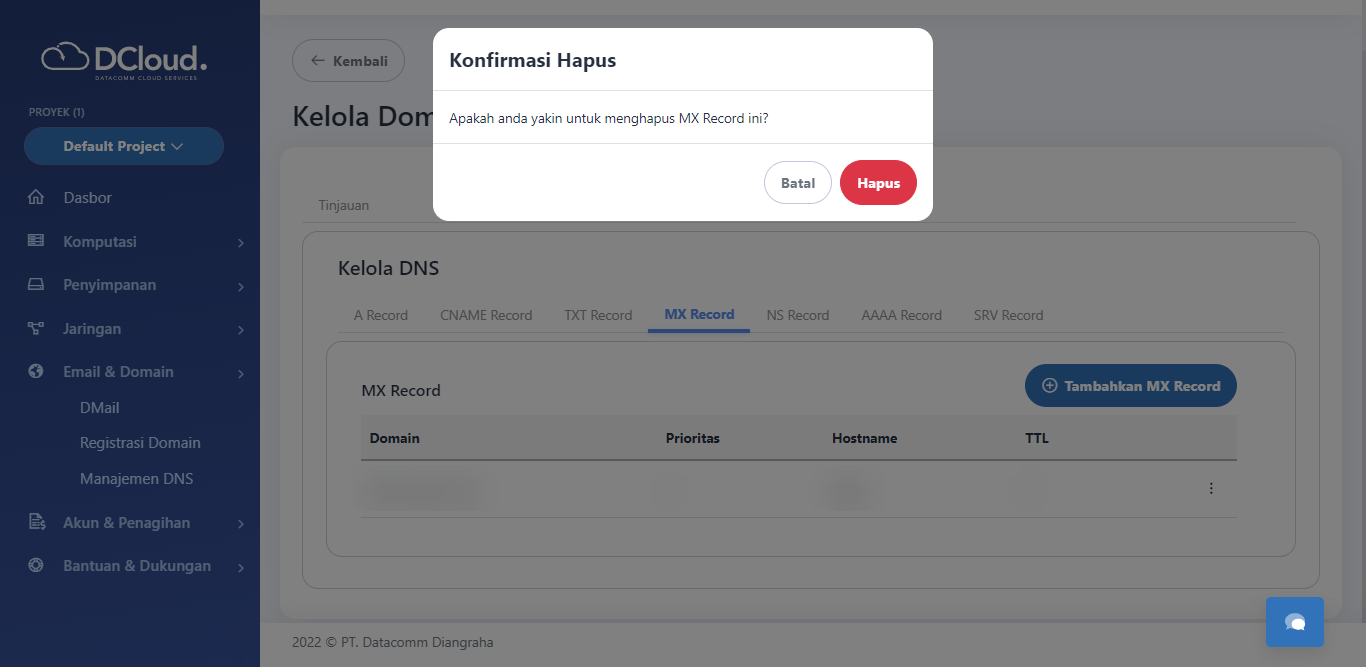 Halaman Notifikasi Hapus