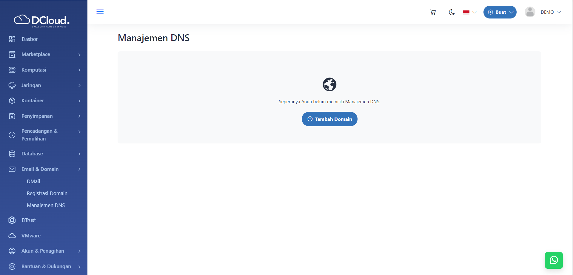 Halaman Manajemen DNS