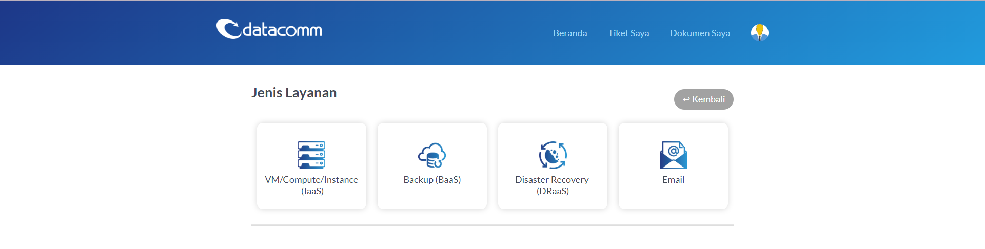 Halaman Pembuatan Tiket Pilih Jenis Layanan