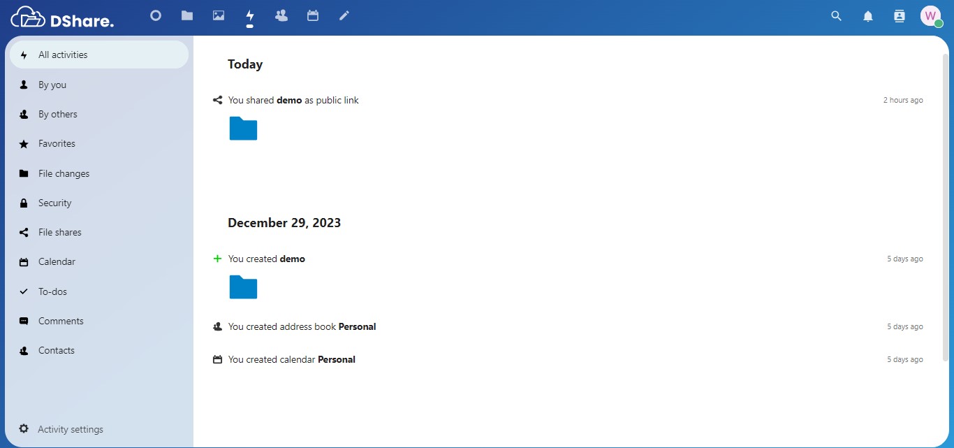 Halaman Activity DShare