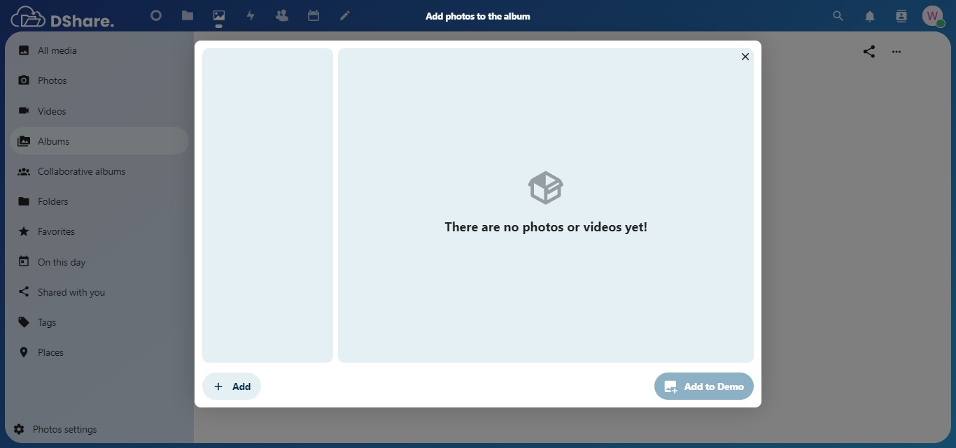 Halaman Add Album DShare