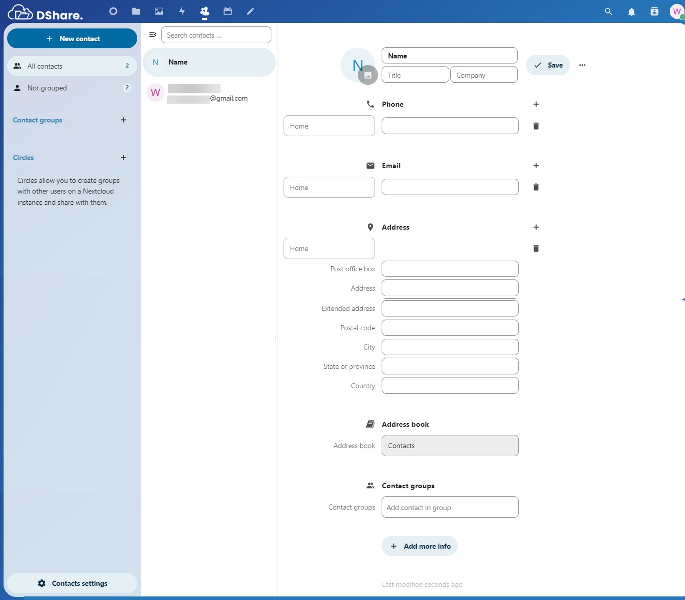 Halaman Add Contact DShare