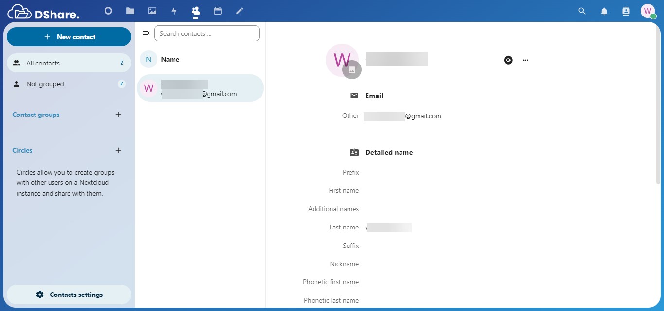 Halaman Contact DShare