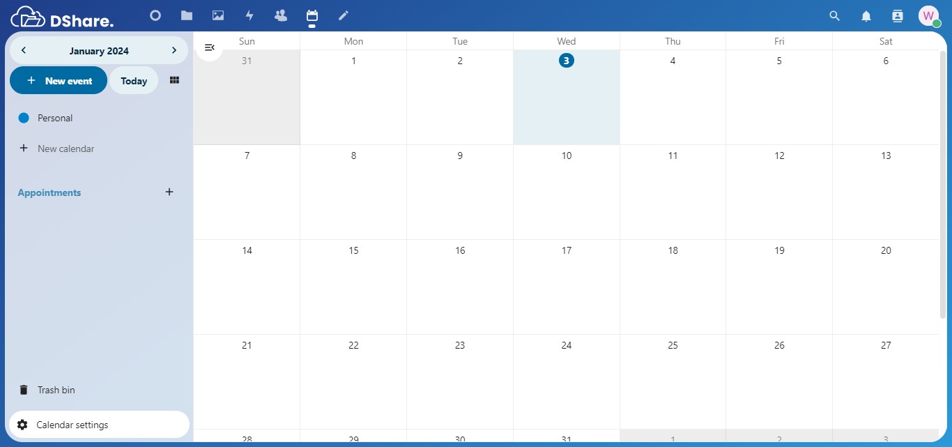 Halaman Kalender DShare