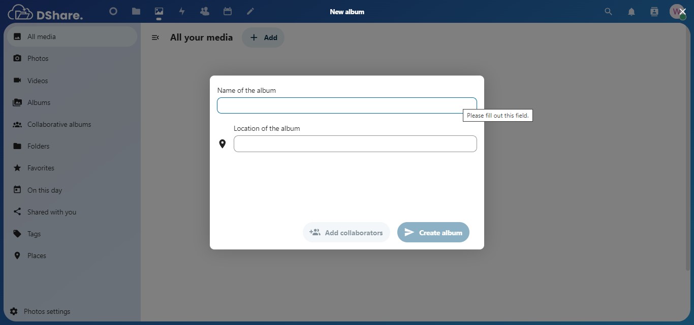 Halaman New Album DShare