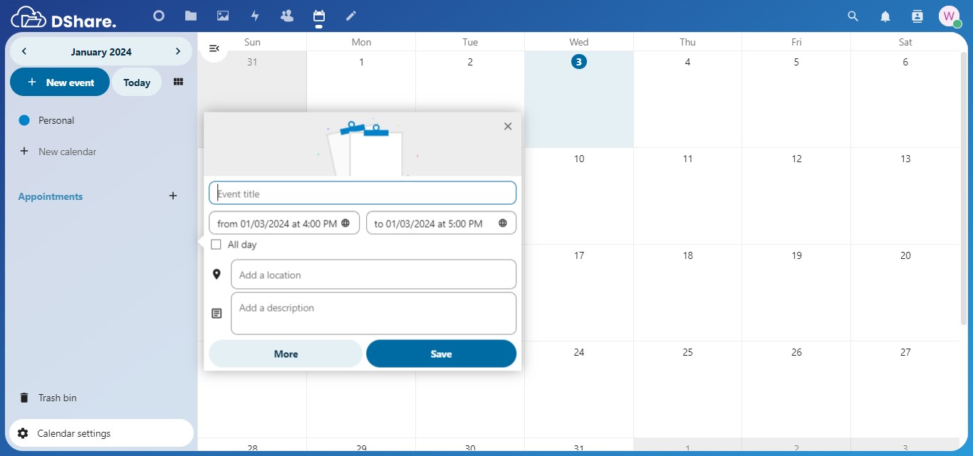 Halaman New Event DShare