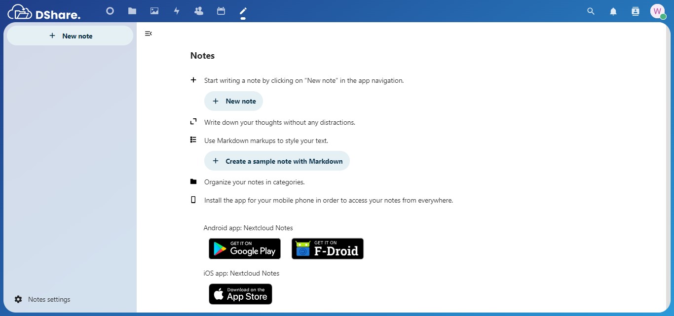 Halaman Notes DShare