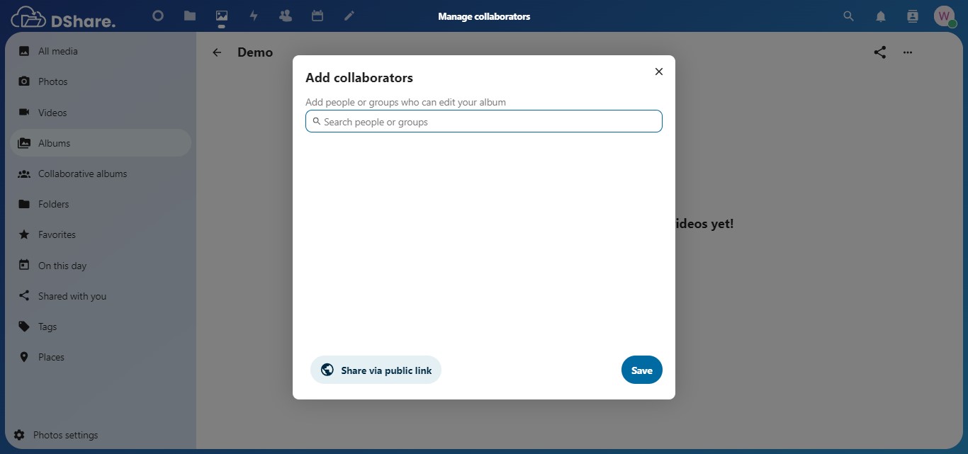 Halaman Share Album DShare