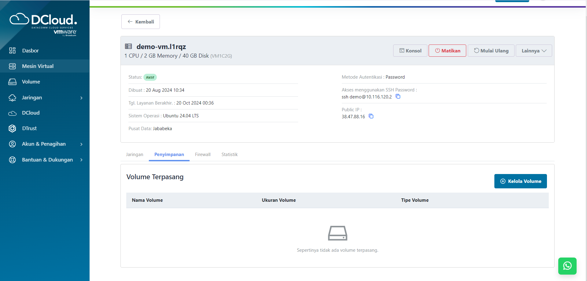 Halaman Detail Tab Penyimpanan