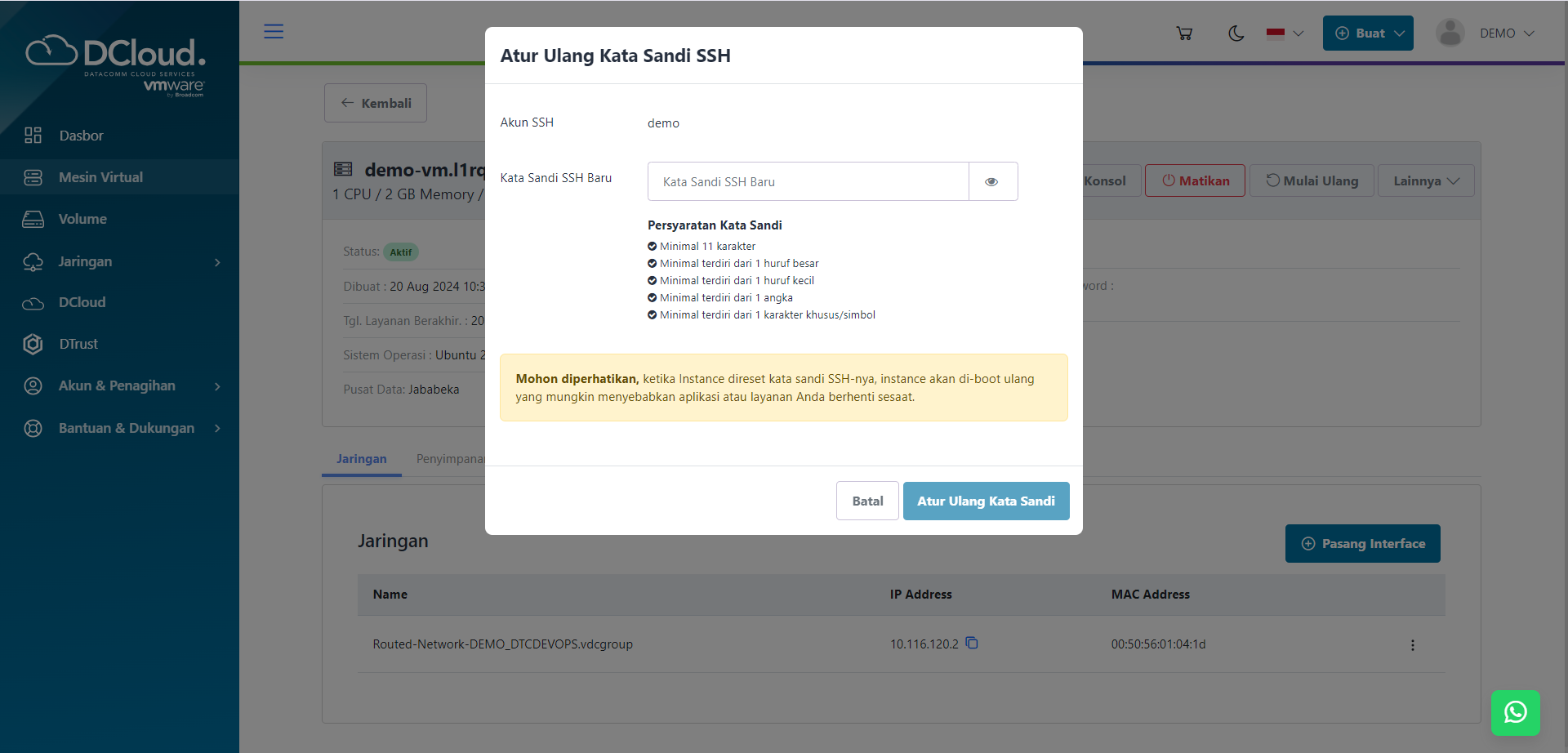 Halaman Reset SSH Password