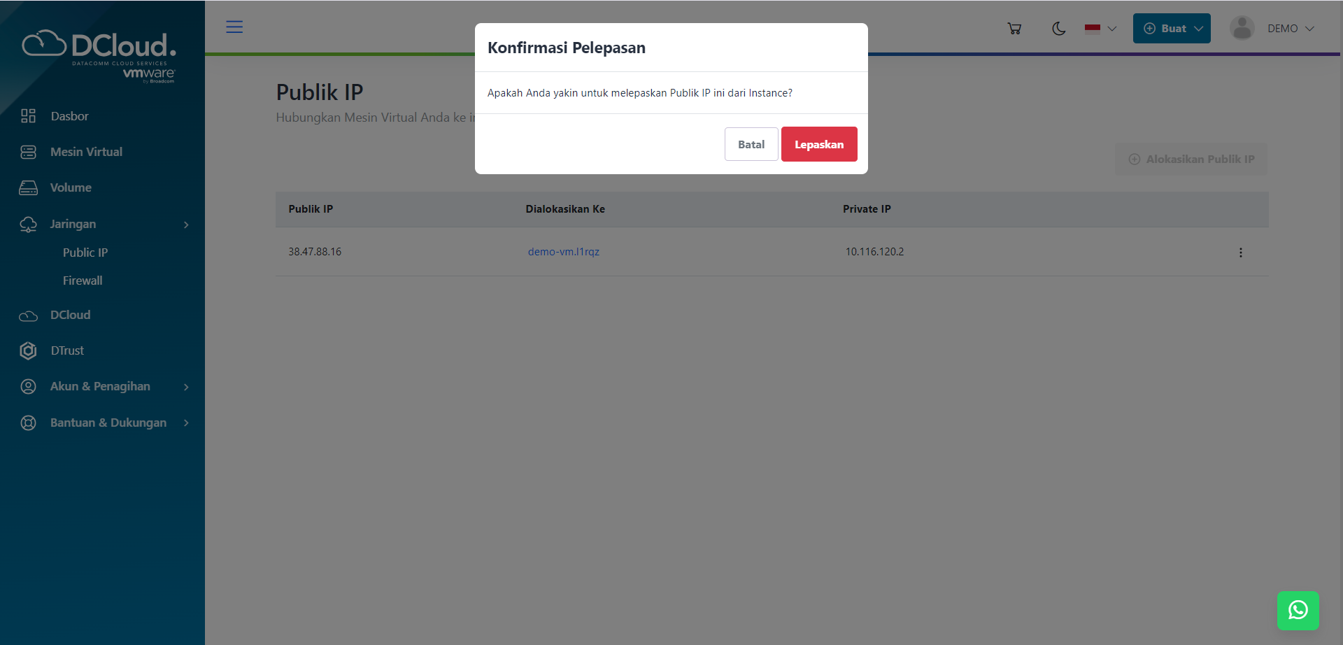 Halaman Lepaskan IP Publik
