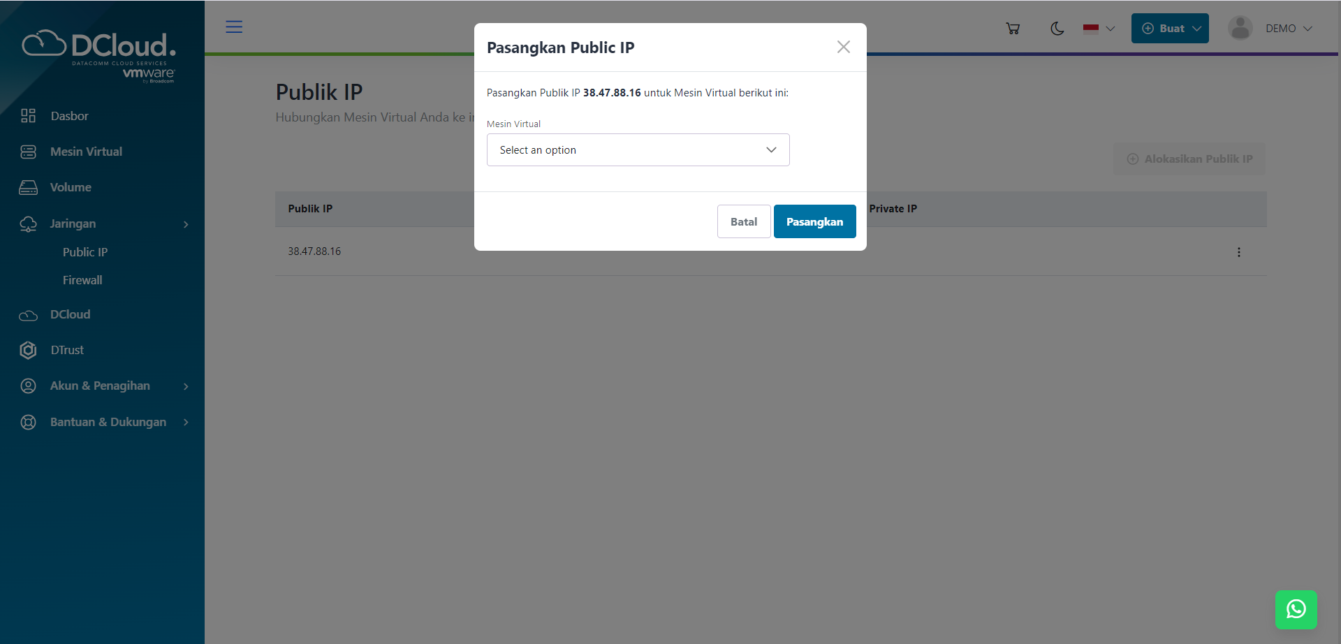 Halaman Pasangkan IP Publik