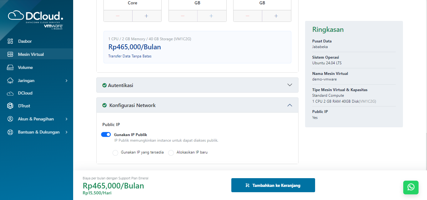 Halaman Konfigurasi Network Memiliki IP Publik
