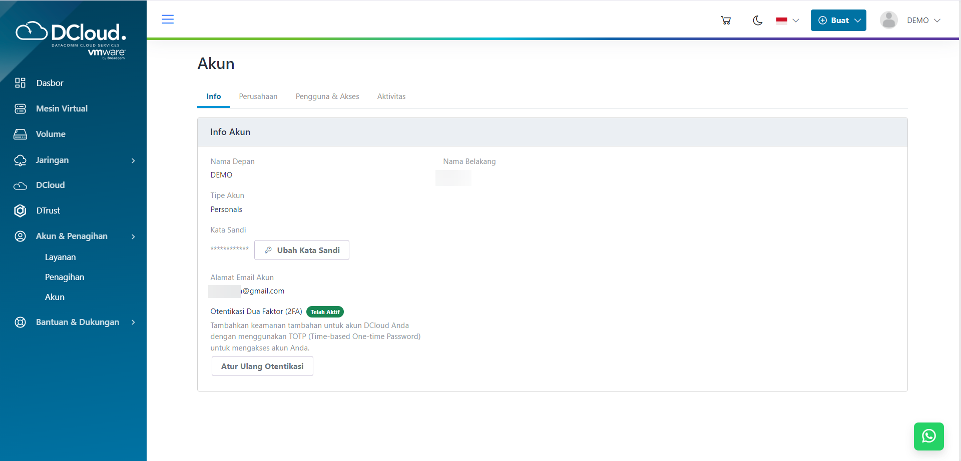 Halaman Akun 2FA Aktif