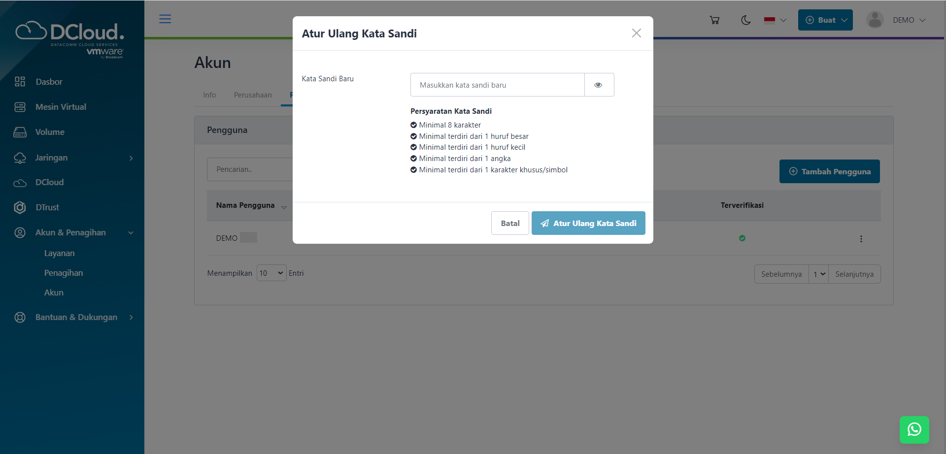 Halaman Atur Ulang Kata Sandi