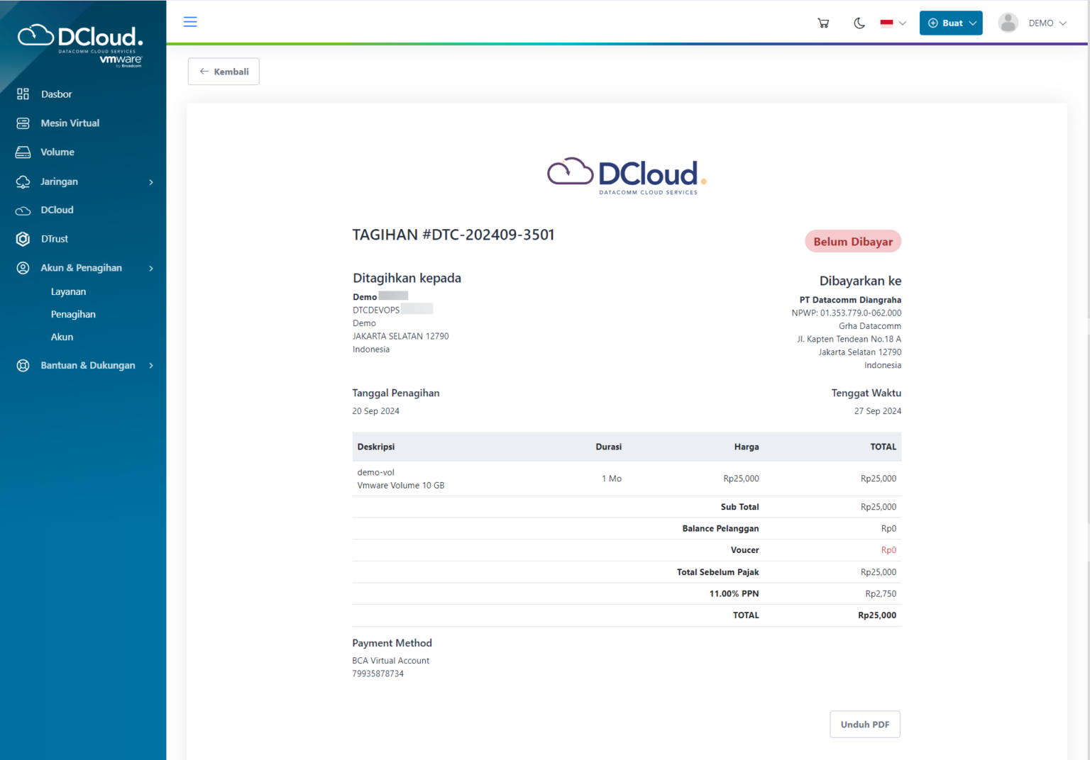 Menampilkan Detail Penagihan - Dokumentasi DCloud