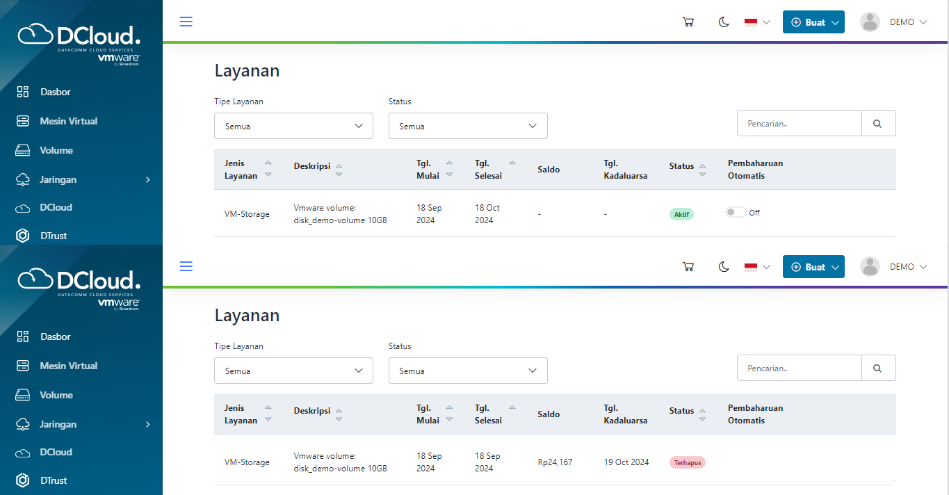 Halaman Layanan Contoh Sisa Saldo