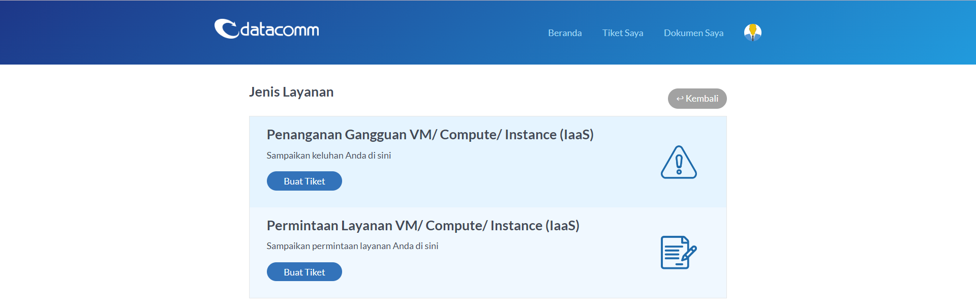 Halaman Pembuatan Tiket Jenis Layanan