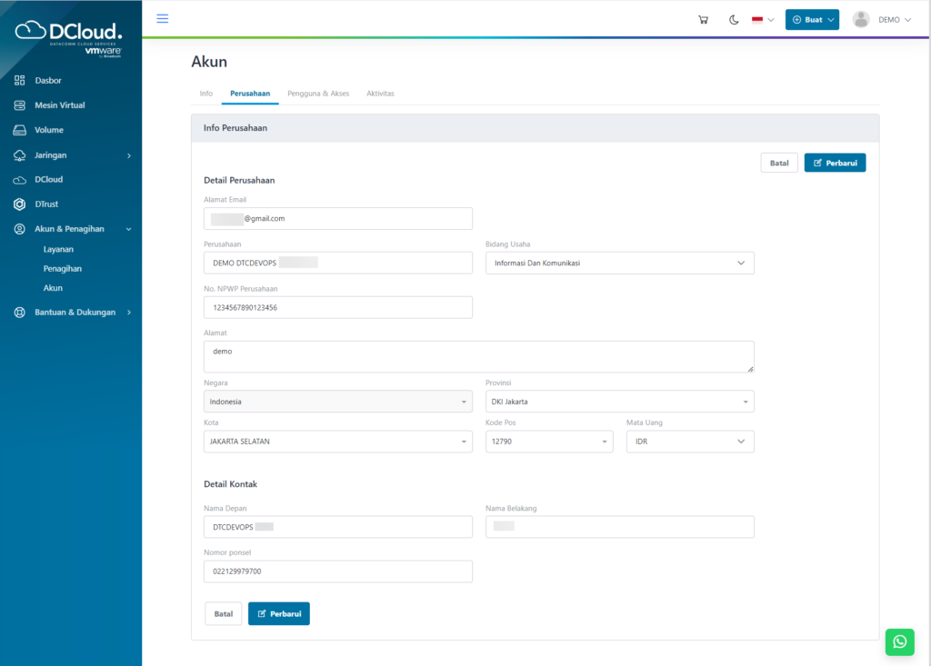 DCloud VMware_Ubah Data Akun - Dokumentasi DCloud
