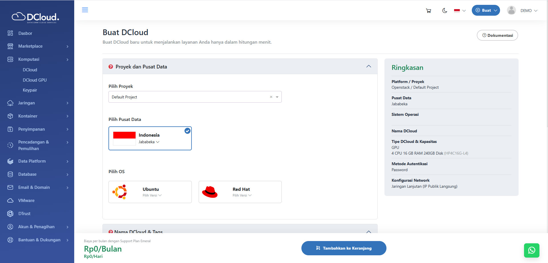 Buat DCloud GPU - Dokumentasi DCloud