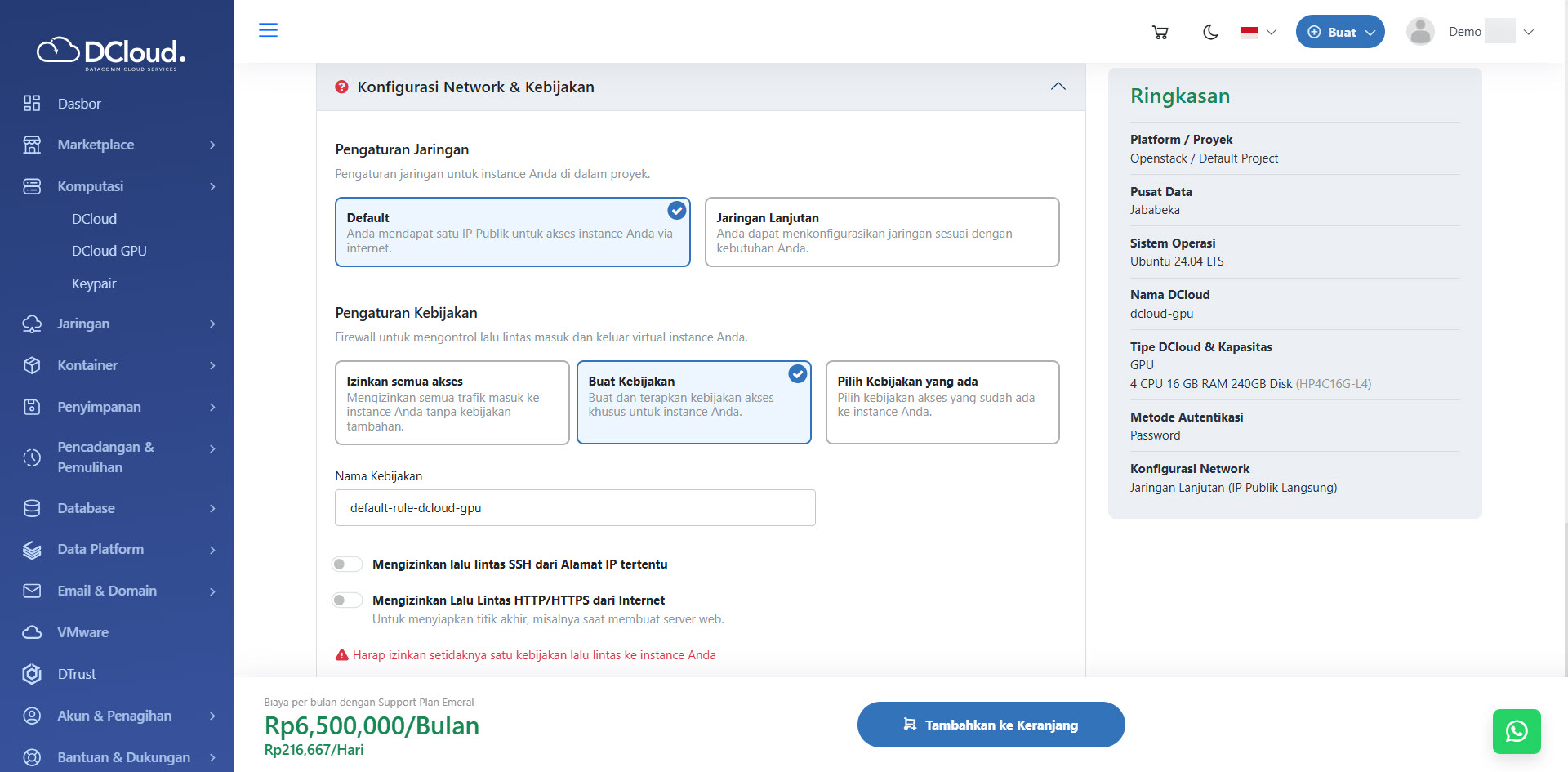 Buat DCloud GPU - Dokumentasi DCloud